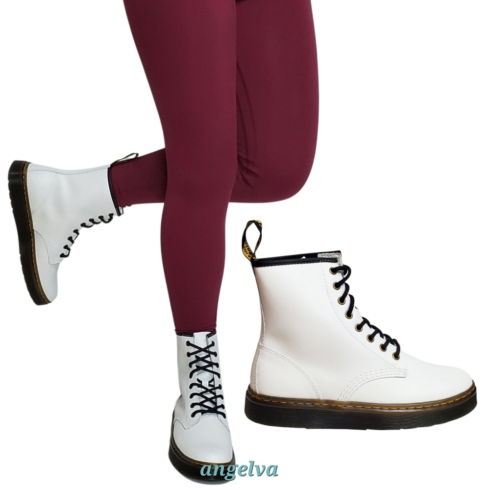 New Dr Martens Zavala lace up leather combat boots white classic preppy outdoor